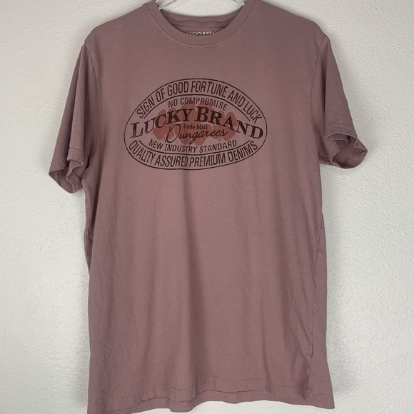 Lucky Brand Shirt Men Medium Good Fortune Luck Graphic Tee Pink Casual Crewneck - Picture 1 of 6